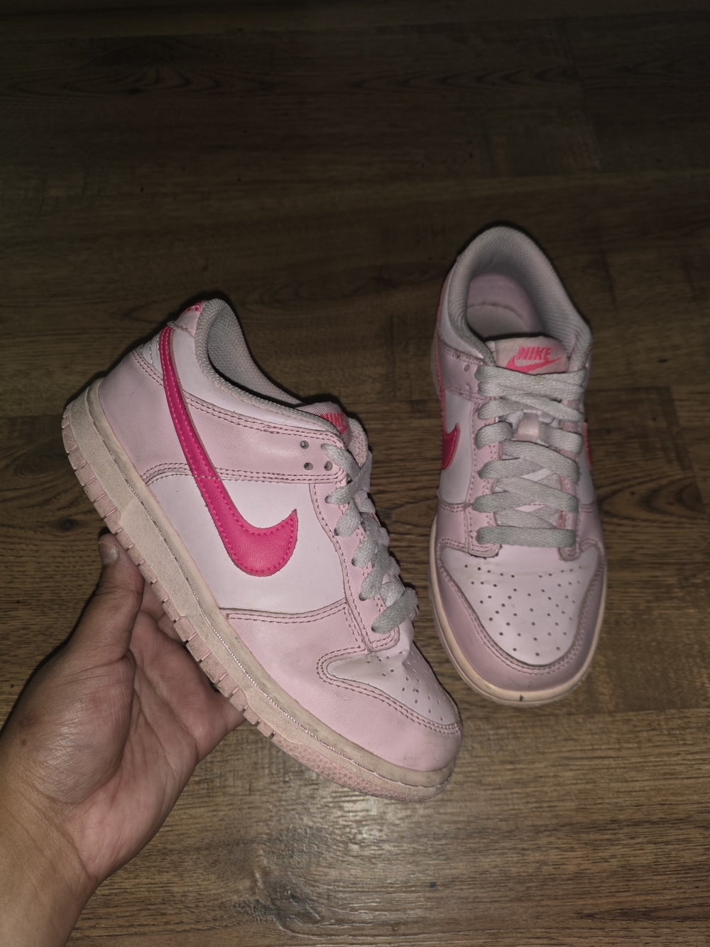 Nike Kids' Pink Low-Top Sneakers with Hot Pink Swoosh